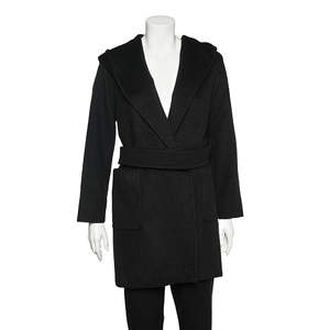 Max Mara Black Camel Hair Hooded Belted Coat S