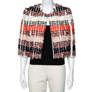 Max Mara Multicolored Fringed Long Sleeve Cropped Jacket L