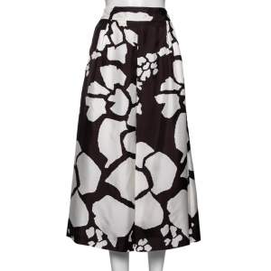 Max Mara White and Brown Printed Silk Midi Skirt S