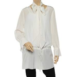 Max Mara Studio White Silk Neck Tie Detail Top XL