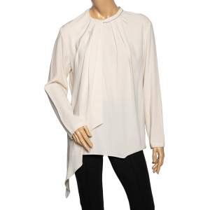 Max Mara Cream Silk Overlay Pleated Yoke Detail Blouse L