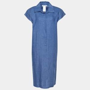 Max Mara Blue Linen Cap Sleeve Tunic Dress L