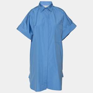 Max Mara Blue Cotton Button Front Midi Shirt Dress M