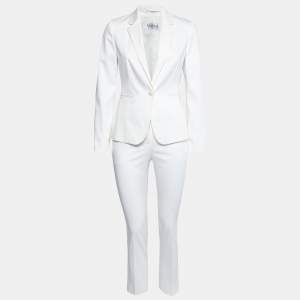 Max Mara White Cotton Tapered Pants & Single Breasted Blazer Suit S/ XS