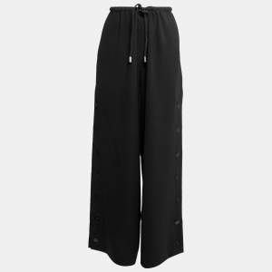 Max Mara Black Crepe Buttoned-Up Wide Leg Pants M 