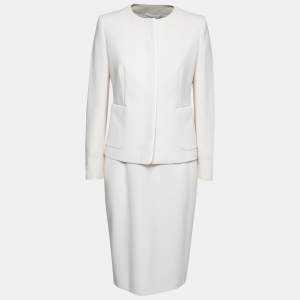 Pre Owned Max Mara Cream Wool Sleeveless Dress Jacket Set M