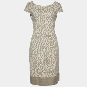 Max Mara Ivory & Beige Embossed Knit Sheath Dress M