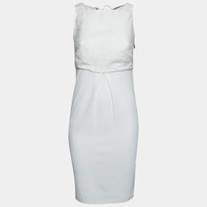 Pre Owned Max Mara White Linen & Jersey Tie-Up Detail Sleeveless Dress S