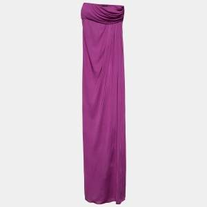 Max Mara Purple Silk Jersey Strapless Maxi Dress S