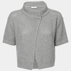 Max Mara Grey Cashmere Turtleneck Cropped Cardigan M