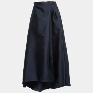 Pre Owned Max Mara Navy Blue Silk Pleated Maxi Skirt S