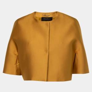 Max Mara Yellow Silk Satin Cropped Cape Jacket L