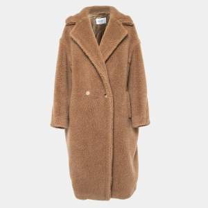 Pre Owned Max Mara Brown Camel Hair & Silk Teddy Bear Icon Coat M