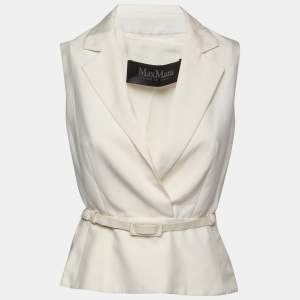 Pre Owned Max Mara Cream Silk-Crepe Belted Cariddi Top S