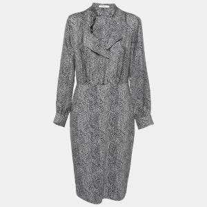 Max Mara Navy Blue Printed Silk & Knit Ponera Midi Dress L