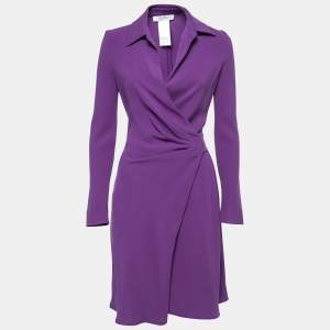 Pre Owned Max Mara Purple Crepe Wrap Midi Dress S