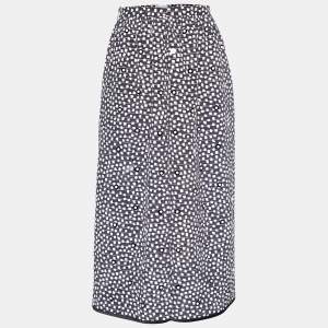 Max Mara Monochrome Printed Silk Stud Detail Midi Skirt M