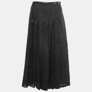 Pre Owned Max Mara Black Linen Pleated Wrap Skirt M