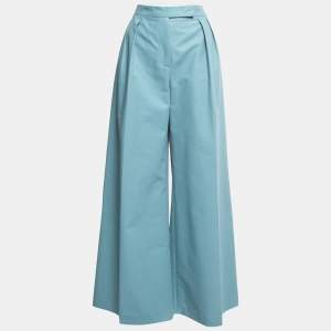 Pre Owned Max Mara Blue Cotton Wide Leg Trousers L