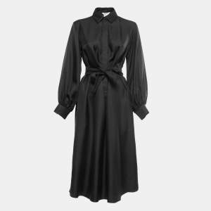 Max Mara Black Silk A line Midi Dress S