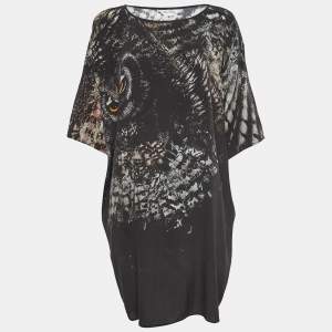 Max Mara Black Owl Printed Silk Oversized Bianca Dress XL