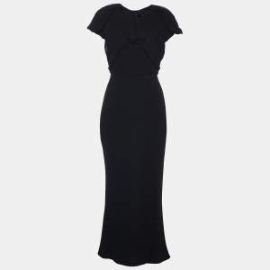 Max Mara Black Crepe Drape Detail Maxi Dress M