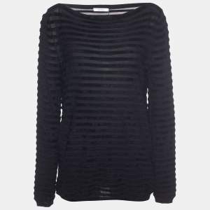 Max Mara Black Devore Boat Neck Top XL