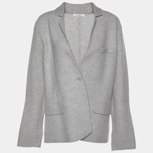Max Mara Grey Cashmere Knit Button Front Cardigan L