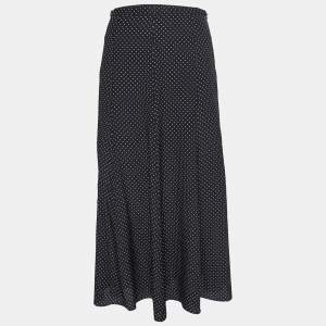 Max Mara Black Polka Dot Printed Silk Midi Skirt XS