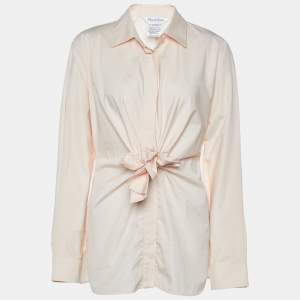 Max Mara Pink Cotton Tie Detail Button Front Shirt L