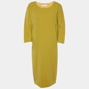Max Mara Mustard Yellow Textured Cotton Shift Dress M