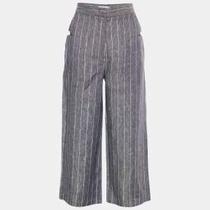 Max Mara Blue Striped Linen Wide Leg Trousers S