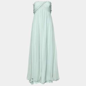 Max Mara Powder Blue Draped Silk Chiffon Strapless Dress M