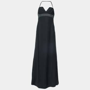 Max Mara Black Crepe & Satin Bustier Detail Maxi Dress M