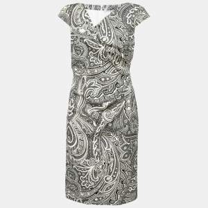 Max Mara Black Paisley Printed Cotton Wrap Effect Midi Dress M