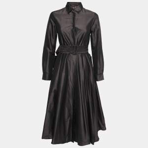 Max Mara Dark Brown Silk Belted Shirt Dress S