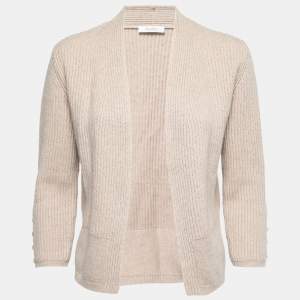 Max Mara Beige Cotton & Cashmere Open Front Knit Cardigan M