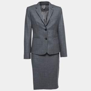 Max Mara Grey Patterned Wool Skirt Suit S