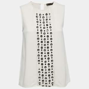 Max Mara Cream Embellished Crepe Sleeveless Top S