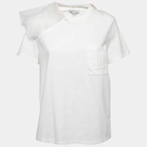 Max Mara White Cotton Ruffled Embroidered T-Shirt XL