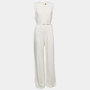 Max Mara Cream Silk Belted Sleeveless Jumpsuit L