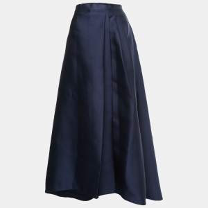 Max Mara Navy Blue Silk Blend Pleated Asymmetrical Maxi Skirt M