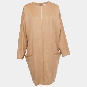 Max Mara Beige Wool Leather Trimmed Short Dress L