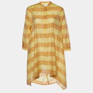 Max Mara Yellow Striped Cotton & Silk Asymmetric Hem Tunic M