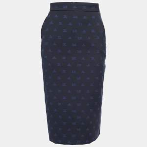 Max Mara Navy Blue Alphabets Patterned Cotton Blend Pencil Skirt XS