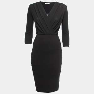 Max Mara Black Crepe & Knit Wrap Effect Midi Dress XS