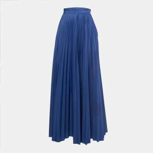 Max Mara Blue Taffeta Pleated Maxi Skirt L