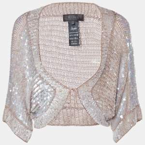 Max Mara Brown Sequined Knit Cropped Cardigan L
