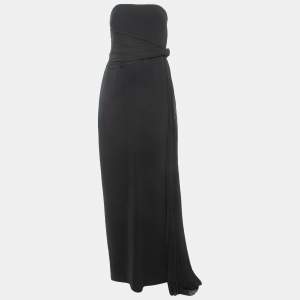 Max Mara Black Crepe Strapless Draped Gown XL