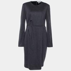 Max Mara Charcoal Grey Wool Draped Midi Dress L